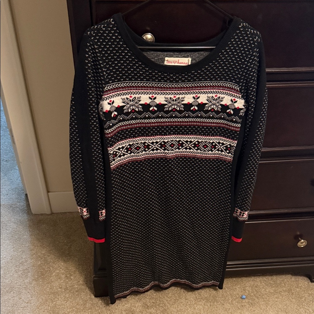 Hannah AnderssonSweater Dress with Nordic Fair Isle Pattern - Black, White & Red